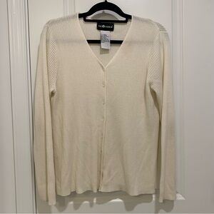Sag Harbor Womens Vintage Cream Lightweight Rib Knit V-Neck Cardigan Size Medium